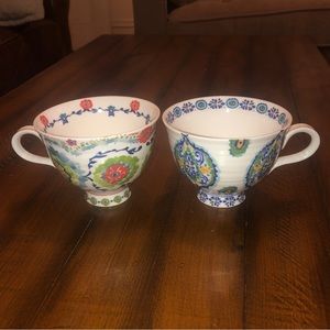 Anthropologie Set Of 2 Orange & Blue Floral Footed Pedestal Teacup